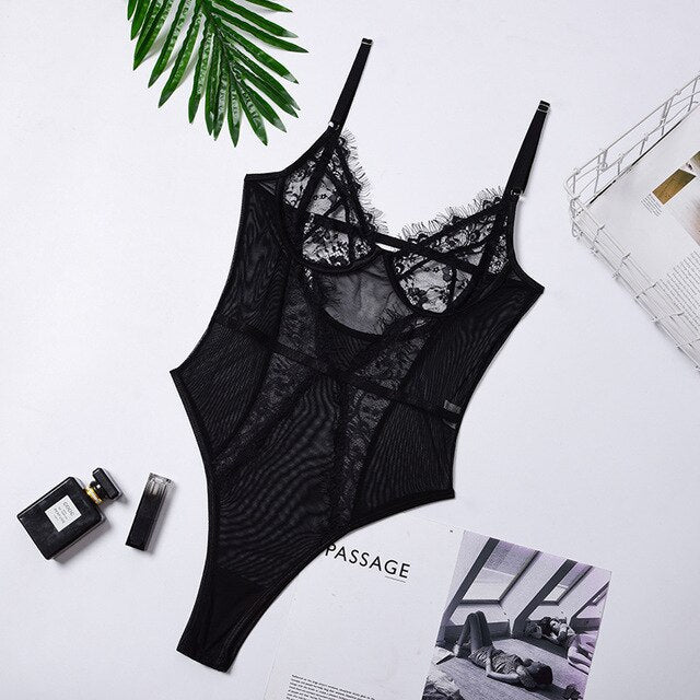 Mesh Transparent Lace Bodysuit