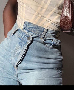 Irregular Fashion Denim Wide Leg Pants High Waist Jean