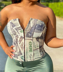 Dollar Print Bustier Corset Crop Top