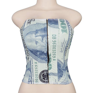 Dollar Print Bustier Corset Crop Top