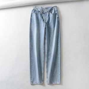 Irregular Fashion Denim Wide Leg Pants High Waist Jean