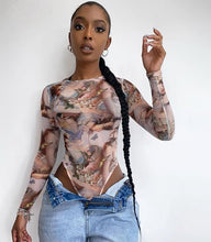 Load image into Gallery viewer, Long Sleeve Aesthetic Print High Waist Bodysuit