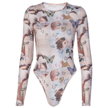 Load image into Gallery viewer, Long Sleeve Aesthetic Print High Waist Bodysuit