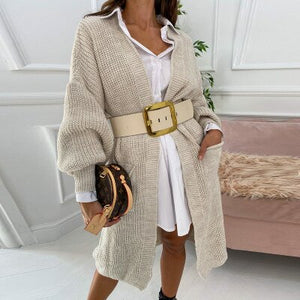 Knitted Open Stitch Cardigan Sweater for Women Front Pocket