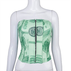 Dollar Print Bustier Corset Crop Top