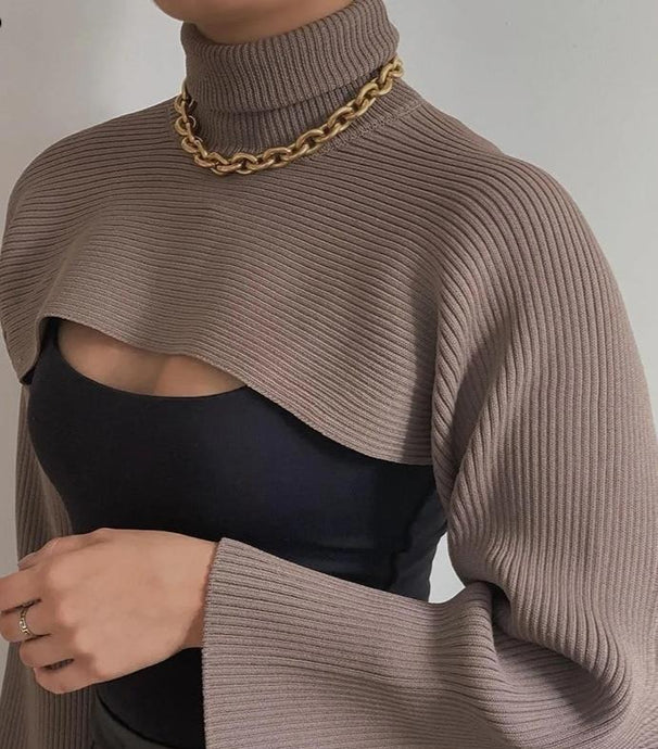 Coffee Knitted Turtleneck Sexy