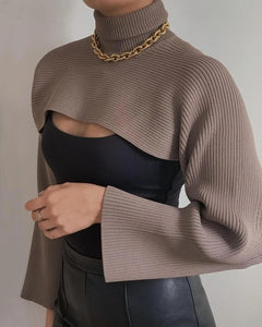 Coffee Knitted Turtleneck Sexy