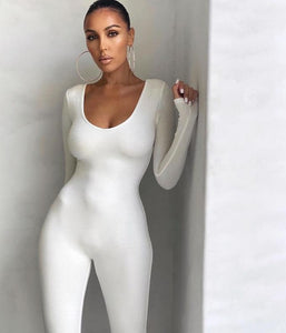 Long Sleeve Casual Solid Bodycon Jumpsuit