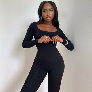 Long Sleeve Casual Solid Bodycon Jumpsuit