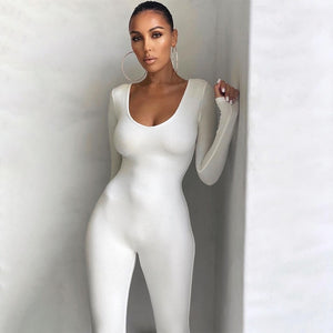 Long Sleeve Casual Solid Bodycon Jumpsuit