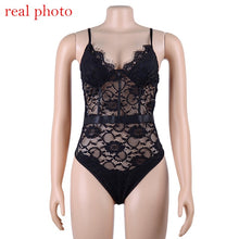 Load image into Gallery viewer, Mesh Sheer Lace Bodysuit Hollow Out Straps Bralette Bodysuit