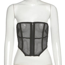 Load image into Gallery viewer, Fishnet Mesh Sleeveless Zipper Boned Corset Top Cropped