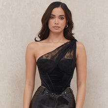 Load image into Gallery viewer, Black Velvet Lace Corset